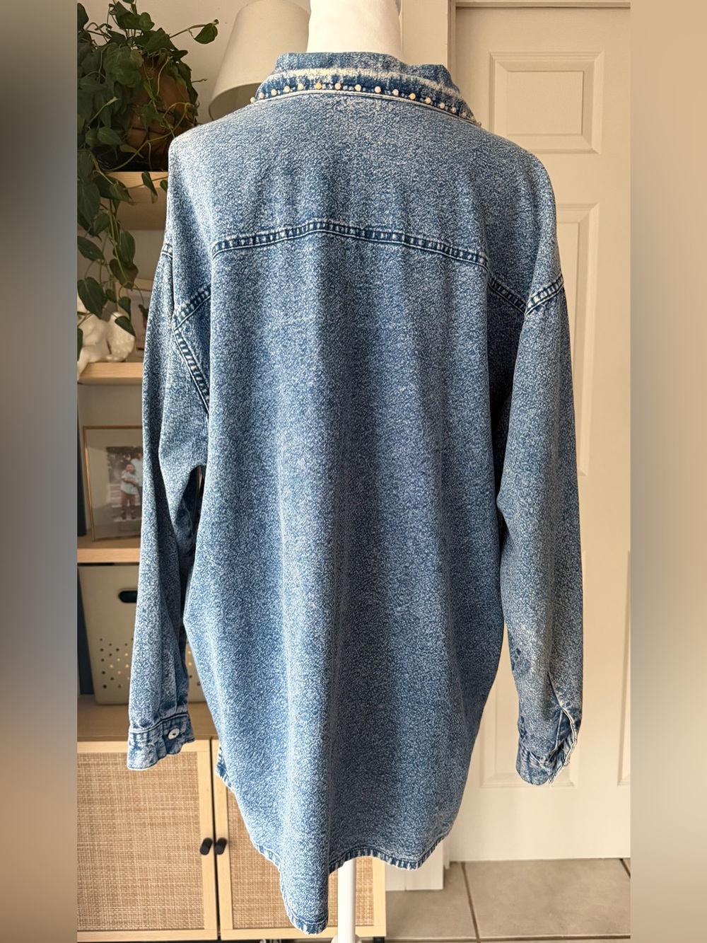 Vintage Club Z Denim Acid Wash Embroidered beaded Studded Oversized Shirt 80s 90 - Picture 15 of 15